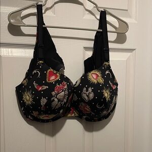 Torrid Black and Red Heart Floral Bra